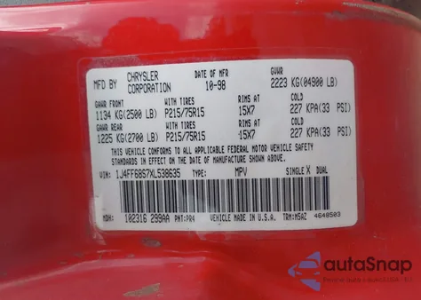 1999 Jeep Cherokee Classic/Sport z USA, uszkodzony, nr VIN 1J4FF68S7XL538635